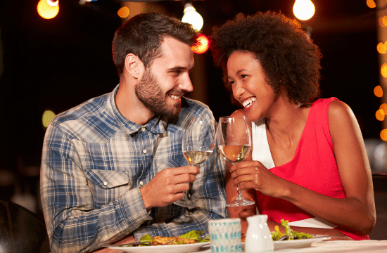 An image of a couple Eating Konjac dumplings at Rooftop Restuarant