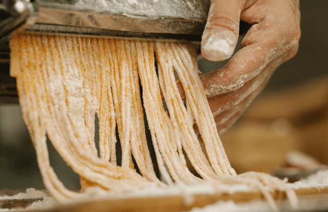 An image of konjac pasta in the making