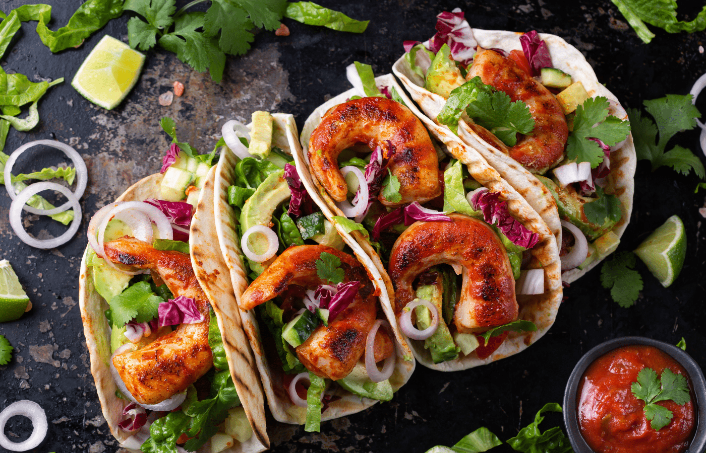 Vegan Tacos with Plant based Konjac prawns, Konjac shrimps