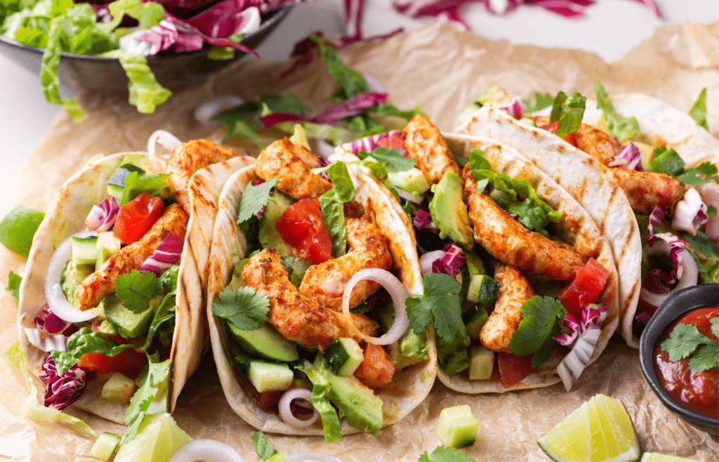 An image of vegan konjac shrimp tacos