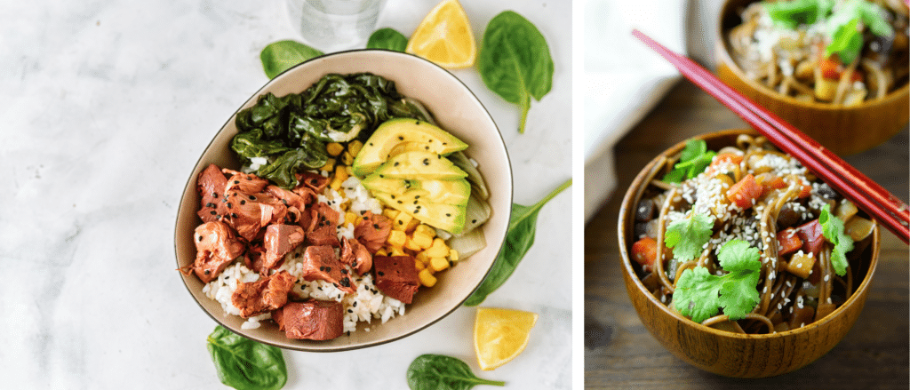 Two images of Vegan Healthy Bowl with Gluten-Free Konjac Rice