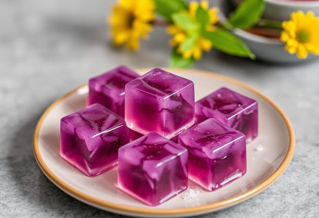 Purple konjac jelly cubes