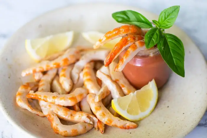 A dish of vegan konjac shrimp